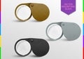 Realistic metallic modern folding magnifier set. Vector magnifying glass lens. Brass, silver and iron tool Isolated On transparent