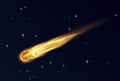 Realistic meteorite, comet, asteroid, meteor, star fall down with burning trail over dark blue sky