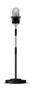 Realistic microphone on stand. Black concert mic