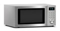 Realistic Microwave Isolated on White Background. Side View of Stainless Steel Over the Range Microwave Oven. Household Kitchen Royalty Free Stock Photo