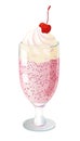 Realistic milkshake cocktails with strawberry flavour. Cool refreshing drink with whipped cream and cherry Royalty Free Stock Photo