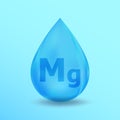Realistic Mineral drop Mg Magnesium design. Blue nutrition design for beauty, cosmetic, heath advertising. Mg Magnesium