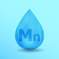 Realistic Mineral drop Mn Manganese design. Blue nutrition design for beauty, cosmetic, heath advertising. Mn Manganese