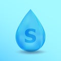 Realistic Mineral drop S design. Blue nutrition design for beauty, cosmetic, heath advertising. S Mineral design