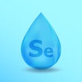 Realistic Mineral drop Se Selenium design. Blue nutrition design for beauty, cosmetic, heath advertising. Se Selenium