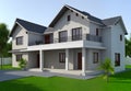 Realistic minimalist modern house 3d illustration design Royalty Free Stock Photo