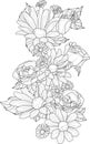 Realistic mix flowers bouquet with roses, camomile flowers and gerbera daisy sketch template