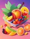 realistic mixed Fruit background Sweet tropical fruits and mixed Orange mango banana ai generated