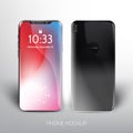 Realistic mobile phone mockup template. Front and back view