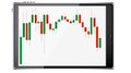 Realistic mobile smart slim tablet computer, a tablet frame with an exchange chart of price changes in the form of Japanese candle