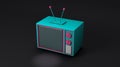 Realistic mock up of colorful retro cartoon television on top side view. Royalty Free Stock Photo