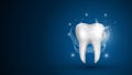 Realistic model of a healthy tooth on a blue background. Teeth whitening concept with glowing effects. Vector 3d Royalty Free Stock Photo