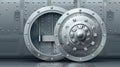 Realistic modern of a bank vault with a round steel door and silver metal walls for storing safety deposits. A bank safe Royalty Free Stock Photo