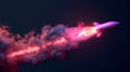 Realistic modern illustration of green and pink magic flame with neon glowing tail and particles. Space ship or cosmic Royalty Free Stock Photo