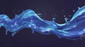 Realistic modern illustration of a water splash and flowing water stream. Blue transparent liquid flow with air bubbles Royalty Free Stock Photo