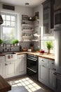 A realistic modern counter kitchen in home, Generative AI