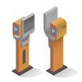 Realistic modern parking meter front and back view vector illustration kiosk or machine for payment