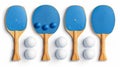 In this realistic modern set of 3D pingpong balls and sport paddles with wooden handles to the top and bottom view, you