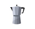 Realistic Moka-pot, Italian metallic coffee maker Mocha coffee pot logo design. Flat style. Moka pot icon, aluminum kitchen.