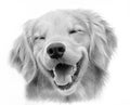 Realistic monochrome portrait of a happy labrador retriever.