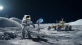 Realistic Moon Astronaut Views Lunar Rover. Generative AI Royalty Free Stock Photo