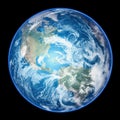 Realistic planet Earth with atmosphere isolated on black background