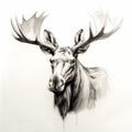 Realistic Moose Sketch With Elegant Inking Techniques And Painterly Realism