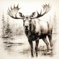 Realistic Moose Sketch In The Wilderness