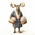 Realistic Moose In Traditional Bavarian Clothing Holding Cloth