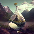 Realistic mountain in a bottle illustration. AI generated