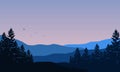 Realistic Mountain View with silhouettes of pine trees around it. Vector illustration Royalty Free Stock Photo