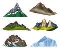 Realistic Mountains Icon Set