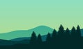 Realistic mountains landscape with morning trees panorama. Vector illustration