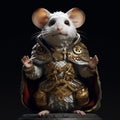 Realistic Mouse Statue In Gold Armor Costume On Transparent Background