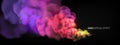 Realistic multi-colored smoke on a black background. Colored smoke bombs. isolated fog or smoke, transparent special effect.