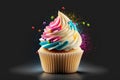 Realistic Multicolor Cupcake With Sparkles Effect. 3D