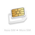 Realistic Nano to Micro SIM card adapter. Phone sim-card converter kit.