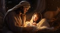 realistic nativity scene depicting the birth of Jesus Christ Royalty Free Stock Photo