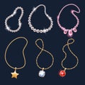 Realistic necklaces jewelry accessories icons set. Royalty Free Stock Photo