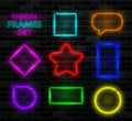 Realistic neon frame set Different shapes Royalty Free Stock Photo