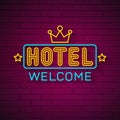 Realistic Neon Hotel Inscription. Glowing Font. Vector