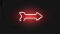 Realistic Neon Red Arrow. Conceptual Shiny Retro Background