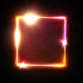 Neon square sign on black brick wall background. Royalty Free Stock Photo