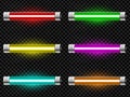 Realistic neon tube light pack isolated on dark transparent background