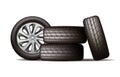 Realistic new black car wheels stack, four tires Royalty Free Stock Photo