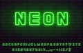 Realistic nice attractive bold green neon font set
