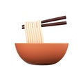 Realistic Noodles Holding Chopsticks With Bowl Icon In 3D