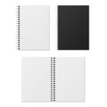 Realistic notebook. Blank open and closed spiral binder notebooks. Paper organizer and diary vector template isolated Royalty Free Stock Photo