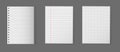 Realistic notebook line pages. Checkered grid paper page mockup template, school note book sheet blank letter notepad