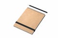 Realistic notepad with black elastic ribbon on dark background. 3d rendering.